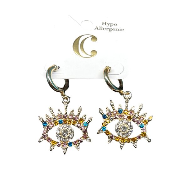 Charming Charlie MSRP Sunburst Hypoallergenic Earrings With Colorful Rhinestones - Picture 2 of 5